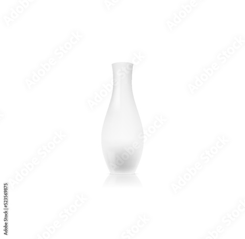 Realistic white ceramic vase. Modern clay pottery for interior design. Classic vessel decoration