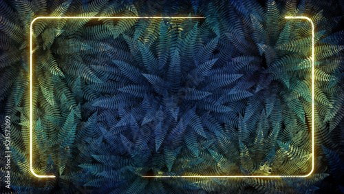 Glowing Neon Frame with Green Plant Leafs