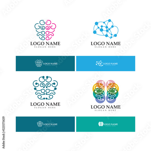  Brain logo designs concept vector, Health Brain Pulse logo, Brain care logo template vector