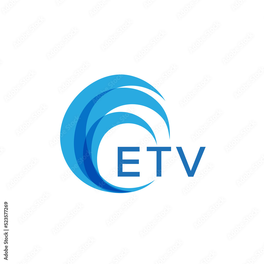 ETV letter logo. ETV blue image on white background. ETV Monogram logo ...
