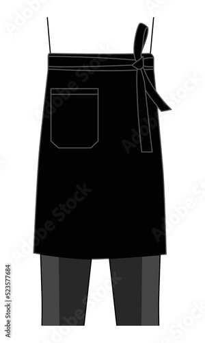 Black Chef Waist Half Apron with One Pocket Template on White Background, Vector File.