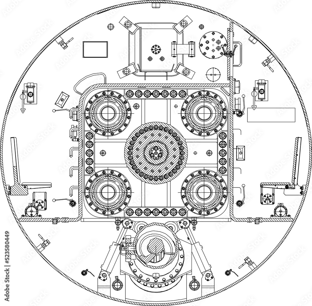 Machine internal cross-section, tunnel boring head, tunnel boring head ...