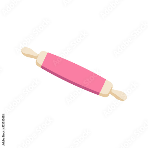 
Rolling pin. Vector illustration of a pink rolling pin for food preparation in the kitchen. Kitchen utensils for article or packaging design. 