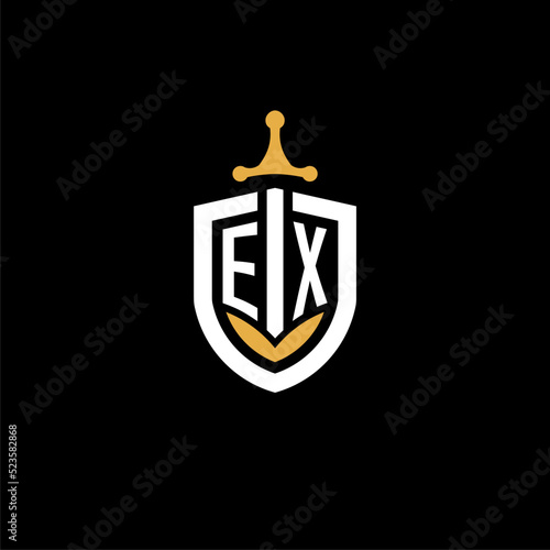 Creative letter EX logo gaming esport with shield and sword design ideas