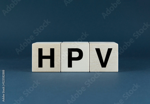 Cubes form the word HPV. The concept of HPV Human Papillomavirus in medicine