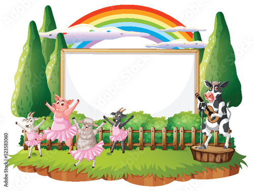 Empty banner template with farm animals