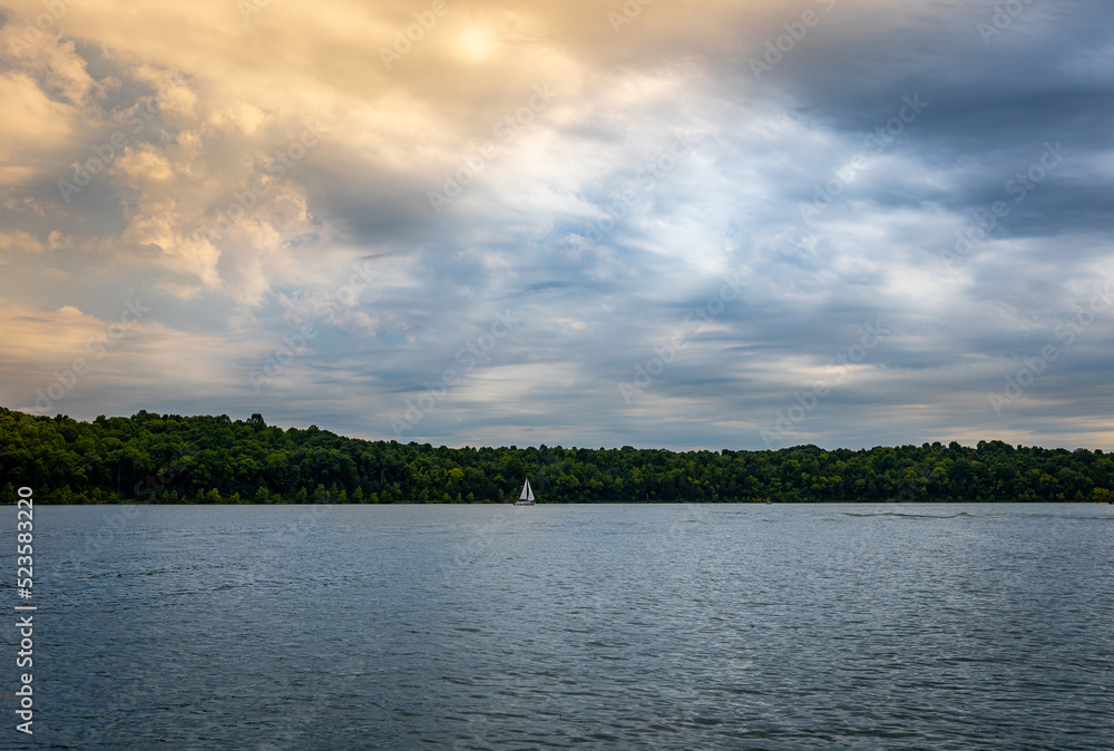 Sailboat near shore of Taylorsville lake in Central Kentucky