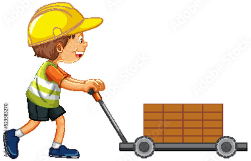 A boy wearing construction worker