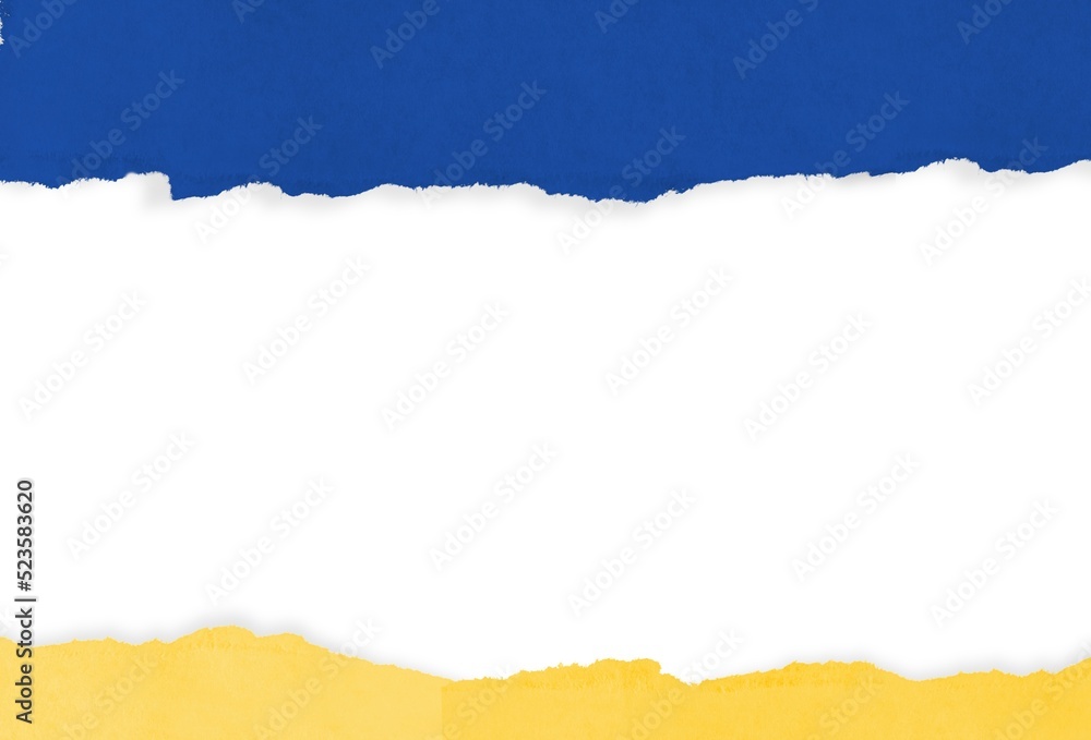 yellow and blue paper with torn sides. concept war in Ukraine