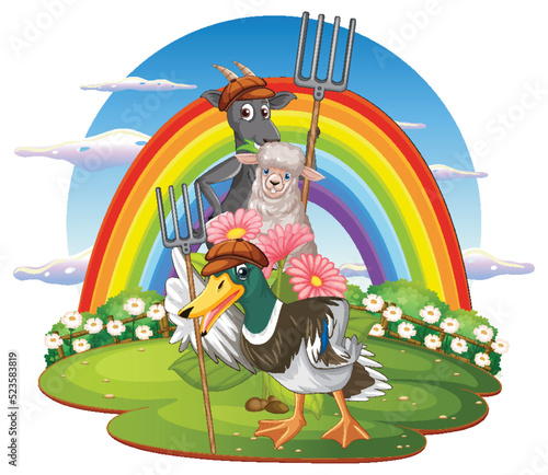 Cute animal cartoon character in ourdoor scene isolated island
