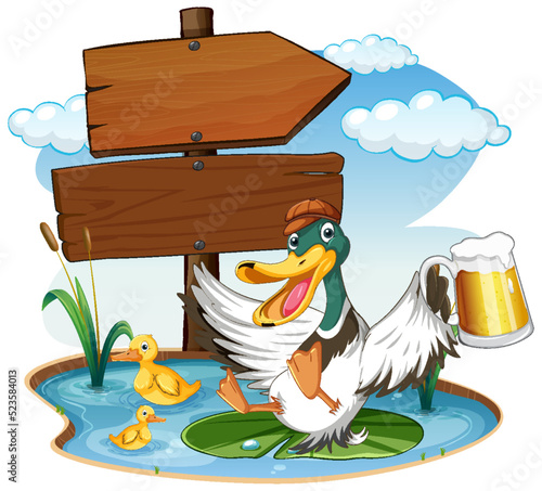 Happy duck drinking beer
