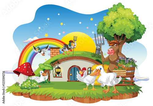 Farm animal at hobbit house on white background