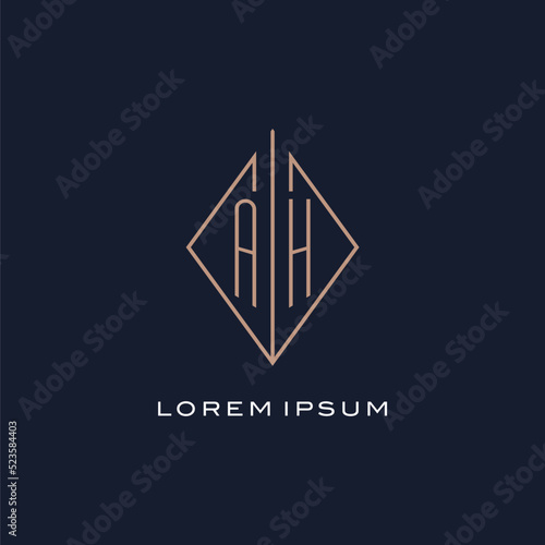 Monogram AH logo with diamond rhombus style, Luxury modern logo design photo