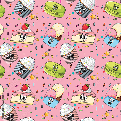 Sweet dessert cartoon seamless pattern