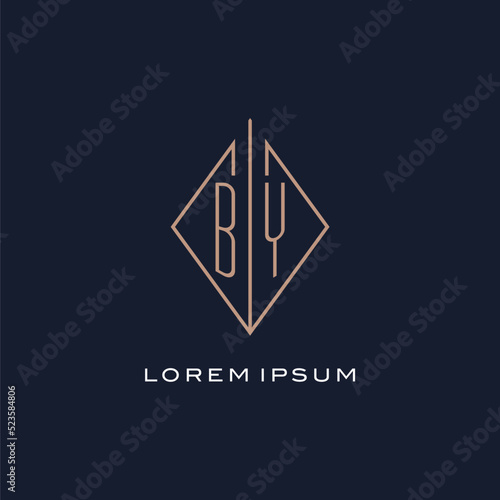 Monogram BY logo with diamond rhombus style, Luxury modern logo design photo