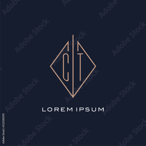 Monogram CT logo with diamond rhombus style, Luxury modern logo design photo