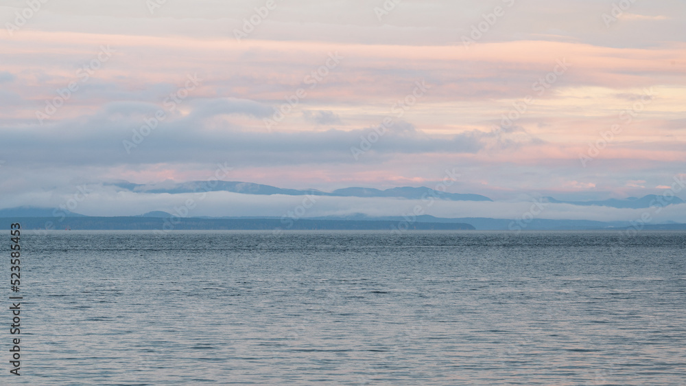 British Columbia shoreline from Vancouver Island sunset