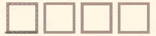 Greek key border, square frames collection. Decorative ancient meander, greece ornamental set with repeated geometric motif. Easy to make rectangle frame.