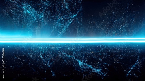 Abstract blue wires, technology, light burst wallpaper. 4K background, high quality, space. Futuristic background, with plasma particles into deep black space. Space travel. Abstract illustration. 