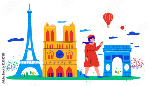 The main attractions of France - flat design style banner