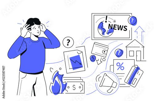 Economic crisis - colorful line design style illustration