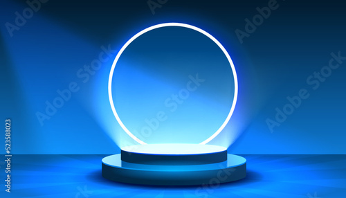 Stage podium with lighting, Stage Podium Scene with for Award, Decor element background. Vector