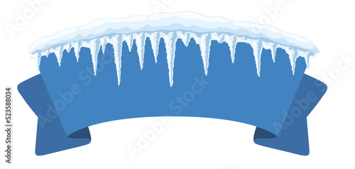 Winter background with icicles. Merry Christmas and Happy New Year card.
