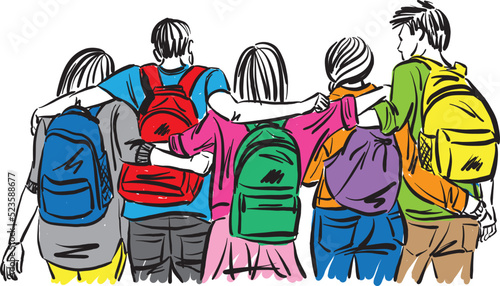 back to school concept students with back packs together friends friendship vector illustration