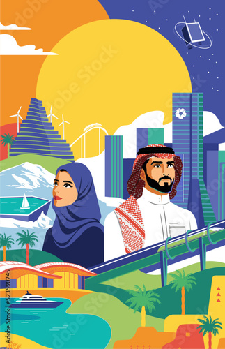 Saudi National Day 2022. KSA. Kingdom of Saudi Arabia (Translated: Independence Day of Saudi). 92th Years Anniversary. Vector Logo.