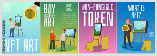 Set of vertical NFT cards about traditional art
