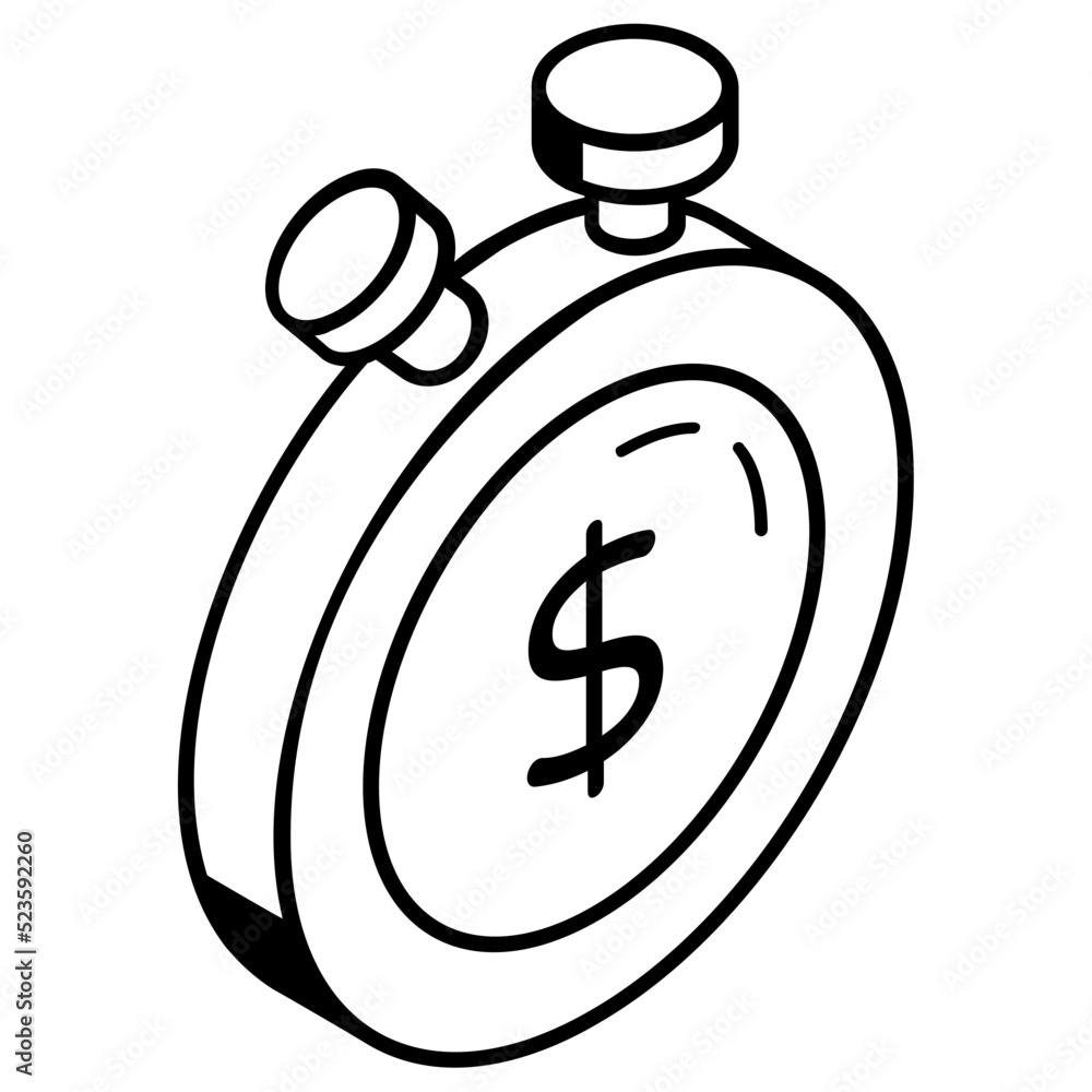 Clock and dollar, concept of time is money isometric icon Clock and dollar, concept of time is money isometric icon