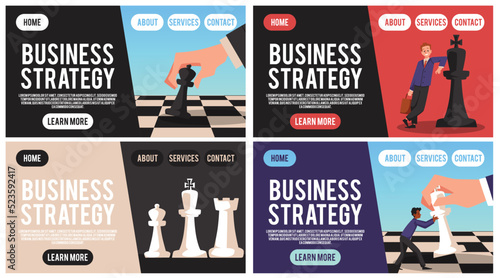 Set of website banners about business strategy flat style