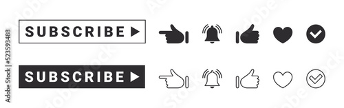 Subscribe buttons and notification bells. Smartphone social media interface. Message bell icons. Vector illustration