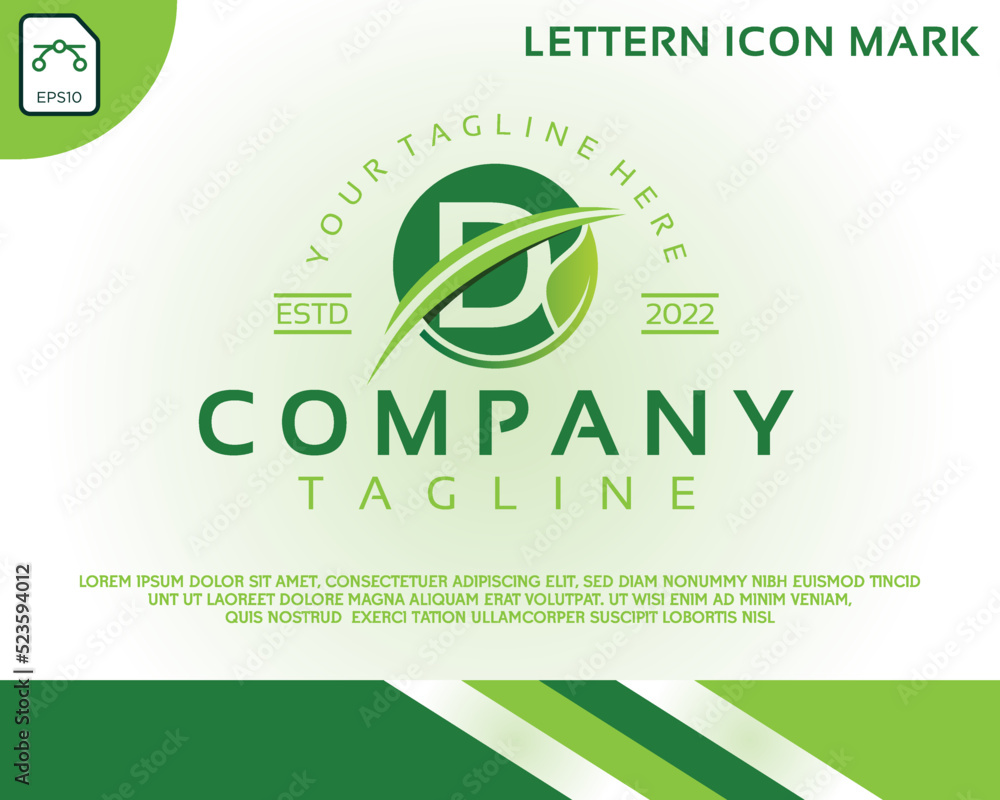Green eco logo with letter D template design