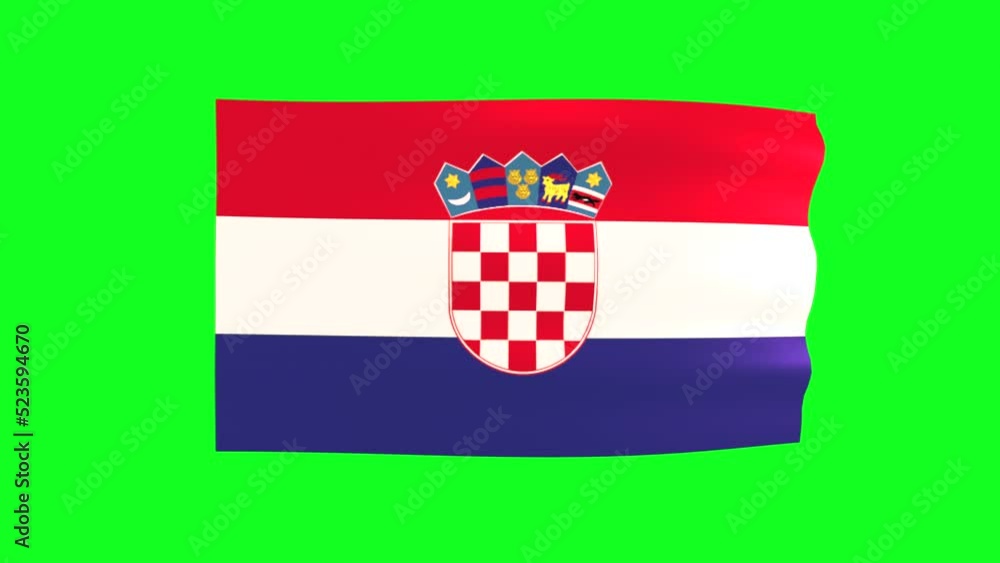Waving flag of Croatia on green screen. 3D animation. 4K Waving flag of Croatia on green screen. 3D animation. 4K