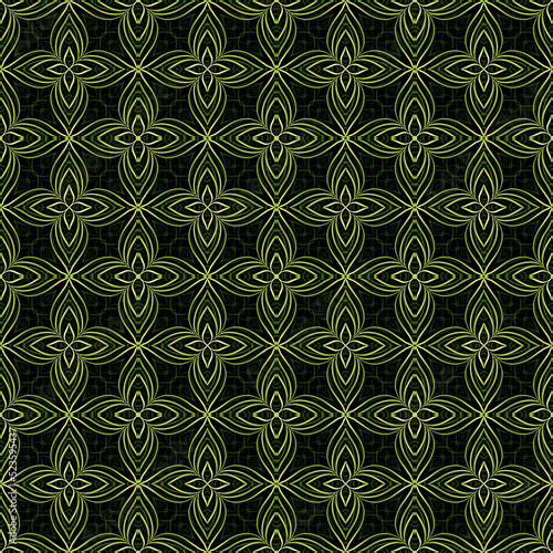 green floral and leaf ikat fabric ethnic illustration pattern backgrouind, abstract decoration fashion botanical design. photo