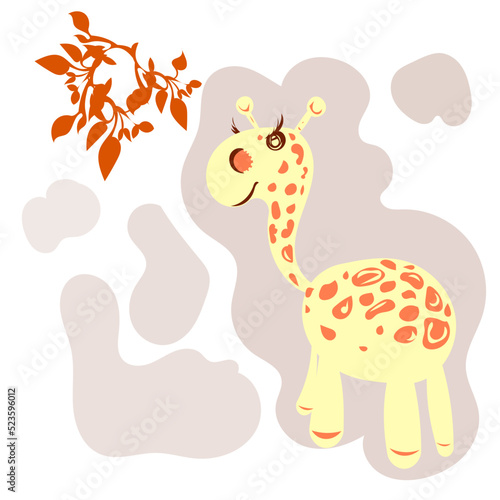 Cute cartoon giraffe with tree leaves 