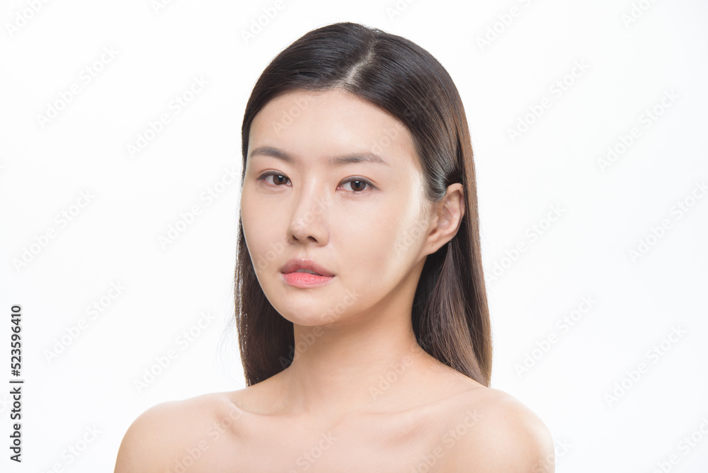 Asian woman portrait on white background, face care, face care, facial treatment, cosmetology, beauty and spa Asian woman portrait on white background, face care, face care, facial treatment, cosmetology, beauty and spa