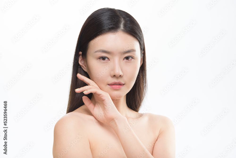 Asian woman portrait on white background, face care, face care, facial treatment, cosmetology, beauty and spa Asian woman portrait on white background, face care, face care, facial treatment, cosmetology, beauty and spa