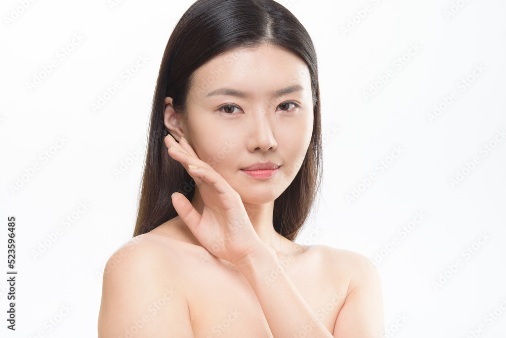 Asian woman portrait on white background, face care, face care, facial treatment, cosmetology, beauty and spa Asian woman portrait on white background, face care, face care, facial treatment, cosmetology, beauty and spa