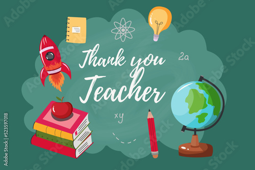happy teachers day vector illustration with school equipment for poster, brochure, banner and greeting card