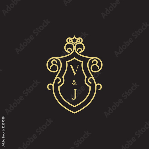 VJ shield line vintage initial logo design which is good for branding photo