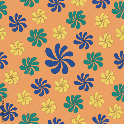Flower pattern in retro style on orange background