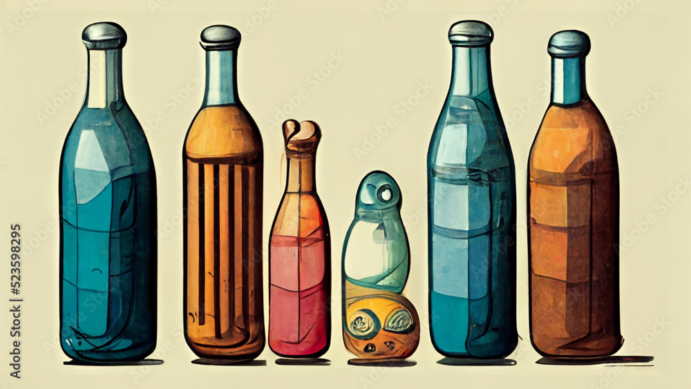 Cute Illustration of Various Bottles Cute Illustration of Various Bottles