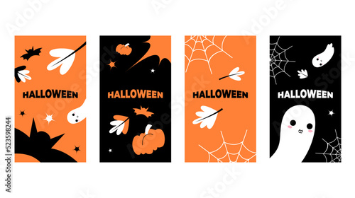 Halloween set for social media stories design templates, fall backgrounds for banners, autumn card, poster and advertising. Vector illustration