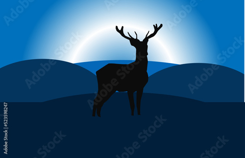  Animal deer Silhouette Moonlight Vector Illustration