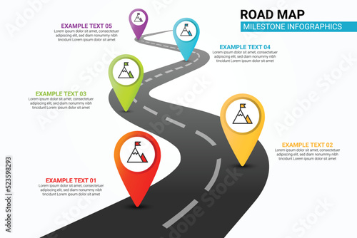 Business road map timeline infographic. Vector illustration of modern milestone diagram for presentation.