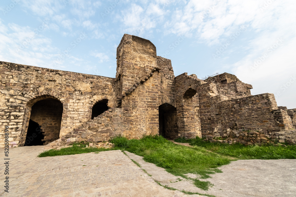 The ruins of the  ancient historic Golconda fort in the city of Hyderabad.