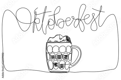 Oktoberfest. Glasses of beer drawing from lines on a white background.