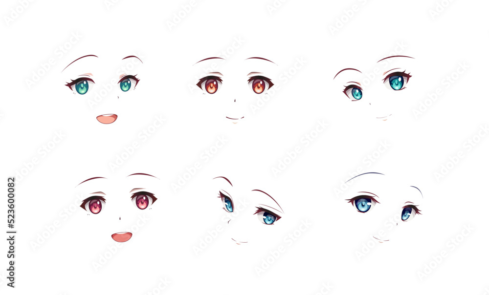 Set of cartoon anime manga style expressions. Vector illustration on isolated background Set of cartoon anime manga style expressions. Vector illustration on isolated background